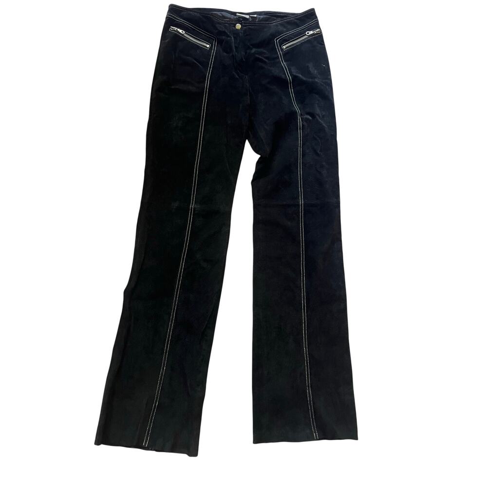 Vtg Wilsons Leather Maxima Black Suede Pants Contrast Stitch Y2K 34x33.5